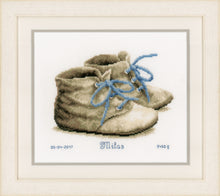 Load image into Gallery viewer, Birth Record Counted Cross Stitch Kit ~ Baby Shoes