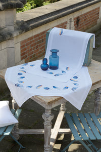 Tablecloth Embroidery Kit ~ Blue Feathers