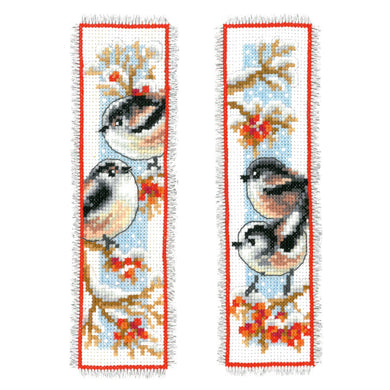 Bookmarks Counted Cross Stitch Kit ~ Long-Tailed Tits & Red Berries Set of 2