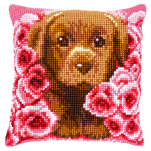 Load image into Gallery viewer, Cushion Cross Stitch Kit ~ Puppy Between Roses