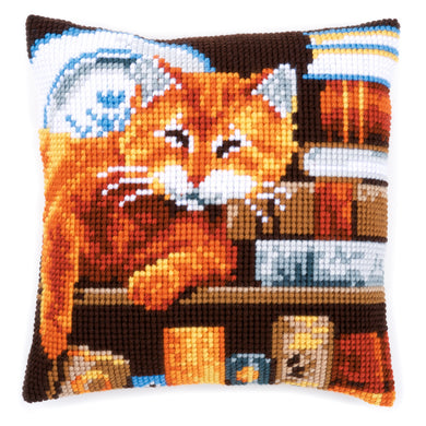 Cushion Cross Stitch Kit ~ Cat and Books