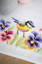 Load image into Gallery viewer, Tablecloth Cross Stitch Kit ~ Bird &amp; Violets (Aida Border)