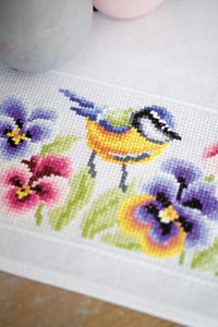 Tablecloth Cross Stitch Kit ~ Bird & Violets (Aida Border)
