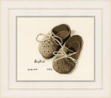 Birth Record Counted Cross Stitch Kit ~ First Shoes