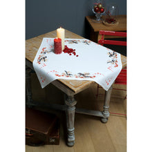 Load image into Gallery viewer, Tablecloth Counted Cross Stitch Kit ~ Long-Tailed Tits &amp; Red Berries (Aida Border)