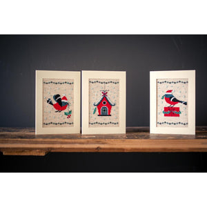 Greetings Cards Cross Stitch Kit ~ Christmas Bird and House Set of 3