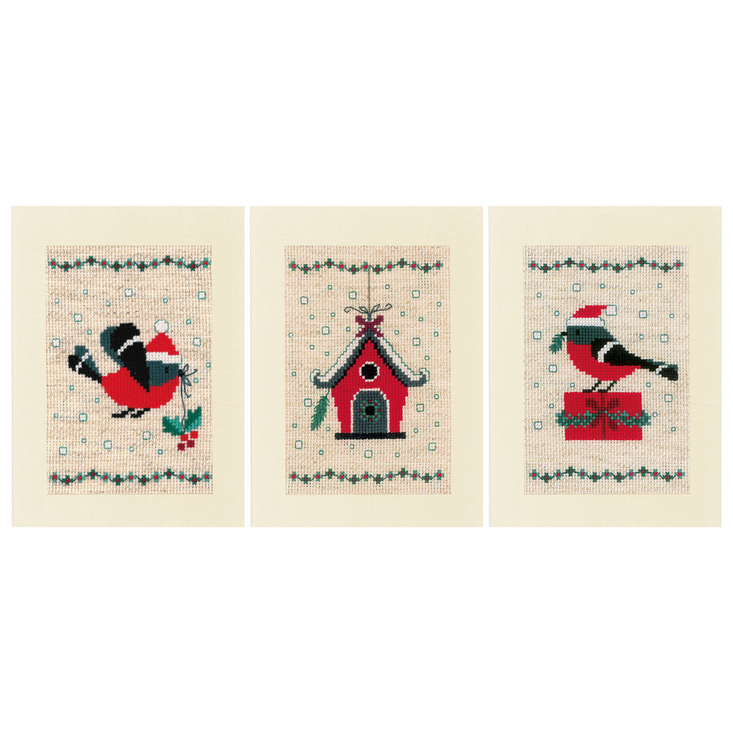 Greetings Cards Cross Stitch Kit ~ Christmas Bird and House Set of 3