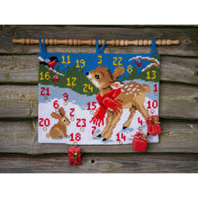 Load image into Gallery viewer, Wall Hanging Cross Stitch Kit ~ Advent Calendar Bambi with Bird