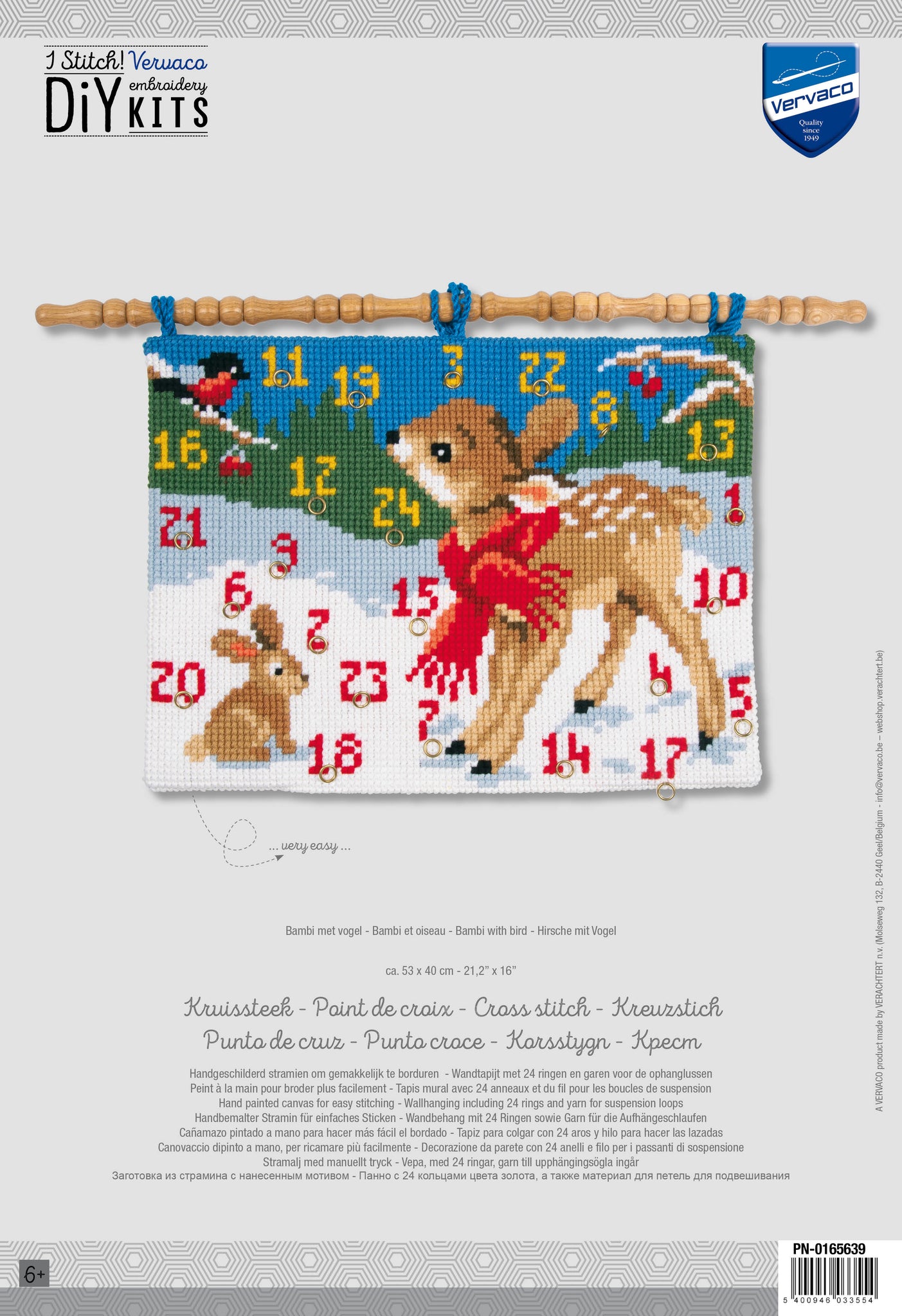 Wall Hanging Cross Stitch Kit Advent Calendar Bambi with Bird