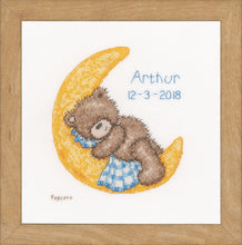 Load image into Gallery viewer, Birth Record Counted Cross Stitch Kit ~ Popcorn Bear Sleeping
