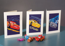 Load image into Gallery viewer, Greetings Cards Counted Cross Stitch Kit ~ Disney Cars Screeching Tyres  Set of 3
