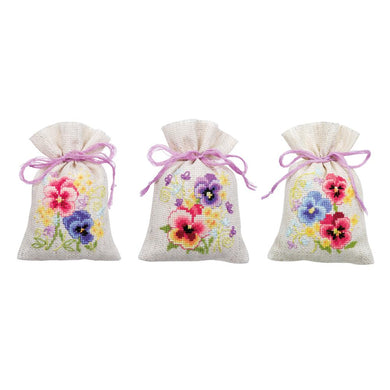 Gift Bags Counted Cross Stitch Kit ~ Violets Set of 3