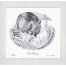 Load image into Gallery viewer, Birth Record Counted Cross Stitch Kit ~ Sleeping Baby