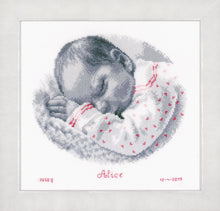 Load image into Gallery viewer, Birth Record Counted Cross Stitch Kit ~ Sleeping Baby