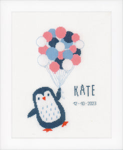 Birth Record Counted Cross Stitch Kit ~ Hello Penguin