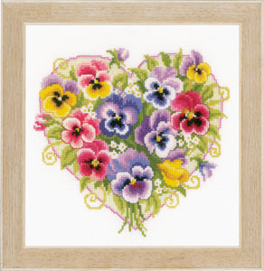 Counted Cross Stitch Kit ~ Pansies in Heart Shape