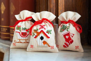Gift Bags Counted Cross Stitch Kit ~ Christmas Motif Set of 3