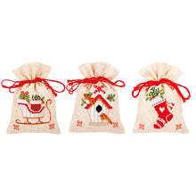 Load image into Gallery viewer, Gift Bags Counted Cross Stitch Kit ~ Christmas Motif Set of 3