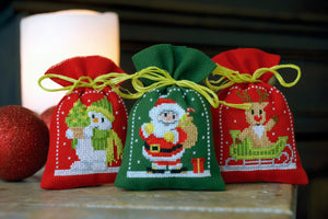 Gift Bags Counted Cross Stitch Kit ~ Christmas Figures Set of 3