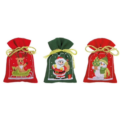Gift Bags Counted Cross Stitch Kit ~ Christmas Figures Set of 3