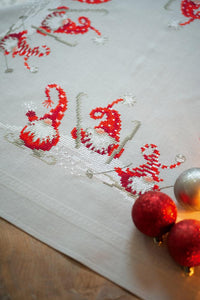 Tablecloth Embroidery Kit ~ Christmas Gnomes Skiing