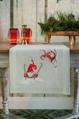 Table Runner Embroidery Kit ~ Christmas Gnomes Skiing