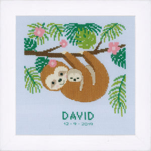 Birth Record Counted Cross Stitch Kit ~ Sweet Sloth