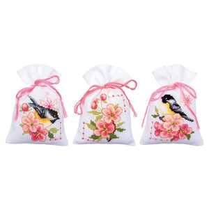 Counted Cross Stitch Kit ~ Gift Bags Birds and Blossoms Set of 3