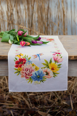 Table Runner Counted Cross Stitch Kit ~ Colourful Flowers