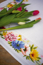 Load image into Gallery viewer, Tablecloth Counted Cross Stitch Kit ~ Colourful Flowers