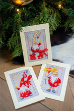 Load image into Gallery viewer, Counted Cross Stitch Kit ~ Greetings Cards Christmas Gnomes Set of 3