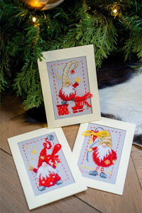 Counted Cross Stitch Kit ~ Greetings Cards Christmas Gnomes Set of 3