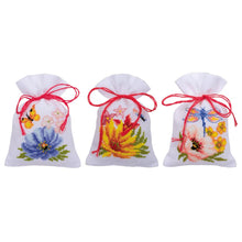 Load image into Gallery viewer, Counted Cross Stitch Kit Gift Bags ~ Colourful Flowers Set of 3