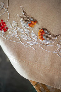 Tablecloth Embroidery Kit ~ Robins in Winter