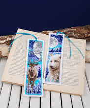 Load image into Gallery viewer, Counted Cross Stitch Kit Bookmark ~ Wolf and Deer with Moon Set of 2