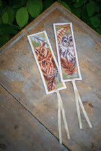 Load image into Gallery viewer, Counted Cross Stitch Kit Bookmark ~ Owl with Feathers Set of 2