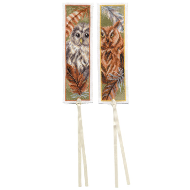 Counted Cross Stitch Kit Bookmark ~ Owl with Feathers Set of 2