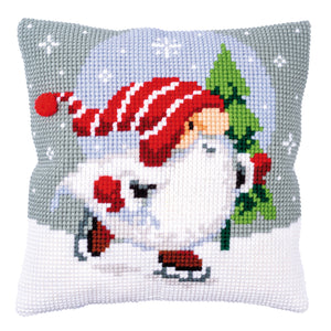 Cushion Cross Stitch Kit ~ Christmas Gnome on Ice