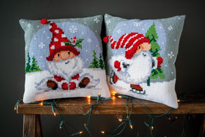 Cushion Cross Stitch Kit ~ Christmas Gnome in Snow