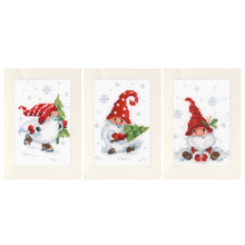 Load image into Gallery viewer, Greeting Card Counted Cross Stitch Kit ~ Christmas Gnomes Set of 3