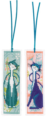 Counted Cross Stitch Kit Bookmark ~ Flower Cats Set of 2