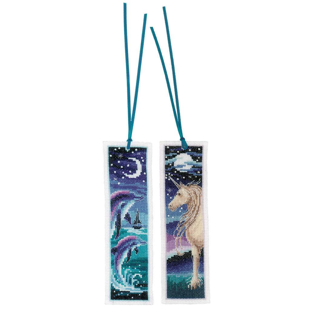 Dolphin and Unicorn - Cross Stitch Bookmark Kit - Set of 2