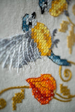Load image into Gallery viewer, Table Runner Embroidery Kit ~ Chickadees with Cape Gooseberry