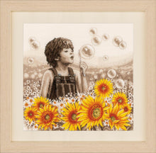 Load image into Gallery viewer, Counted Cross Stitch Kit ~ Boy with Sunflowers