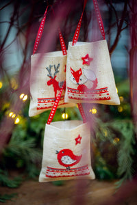 Counted Cross Stitch Kit Draw String Gift Bags ~ Christmas Animals Set of 3