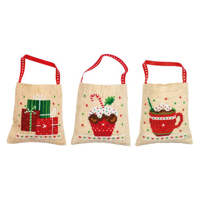 Counted Cross Stitch Kit ~ Draw String Gift Bags Christmas Motifs Set of 3
