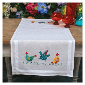 Colourful Chickens Table Runner Embroidery Kit