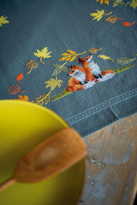 Tablecloth Embroidery Kit ~ Foxes in Autumn