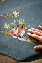 Load image into Gallery viewer, Tablecloth Embroidery Kit ~ Foxes in Autumn