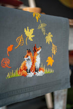 Load image into Gallery viewer, Tablecloth Embroidery Kit ~ Foxes in Autumn